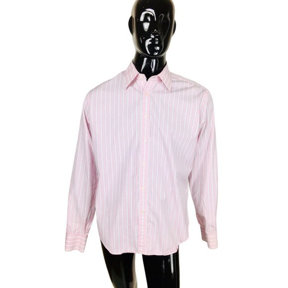 Vintage GUESS Men's Pink Striped Button-Down Dress Shirt Size XL/XXL - Picture 7 of 10